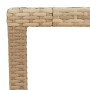 Detailansicht Gartentisch: Beige Poly Rattan und Akazienholz Ecke.
