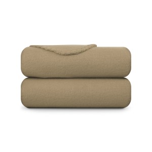 Zwei gestapelte, taupefarbene Bestlivings Fleecedecken (130x170 cm) mit Kedernaht.