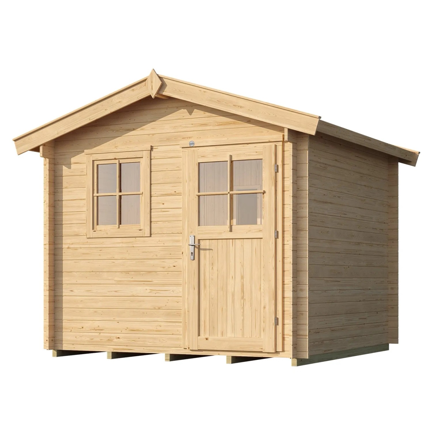 Weka Saunahaus Mikkeli Sparset mit Ofen: Holzhaus mit Fenster und Tür.