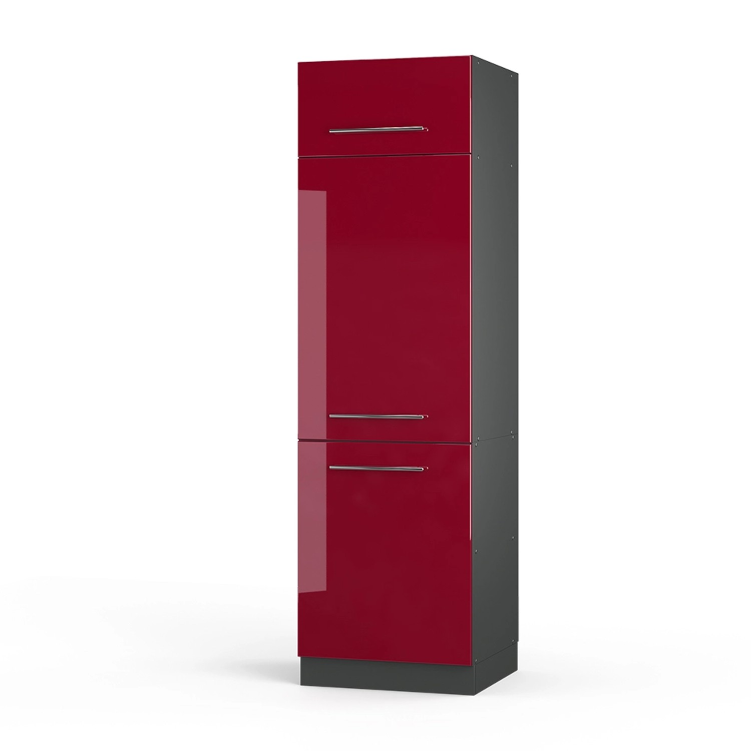 Thumbnail - Vicco Kühlumbauschrank Fame-Line Hochschrank für die Küche Bordeaux Hochglanz/Anthrazit 60 cm
