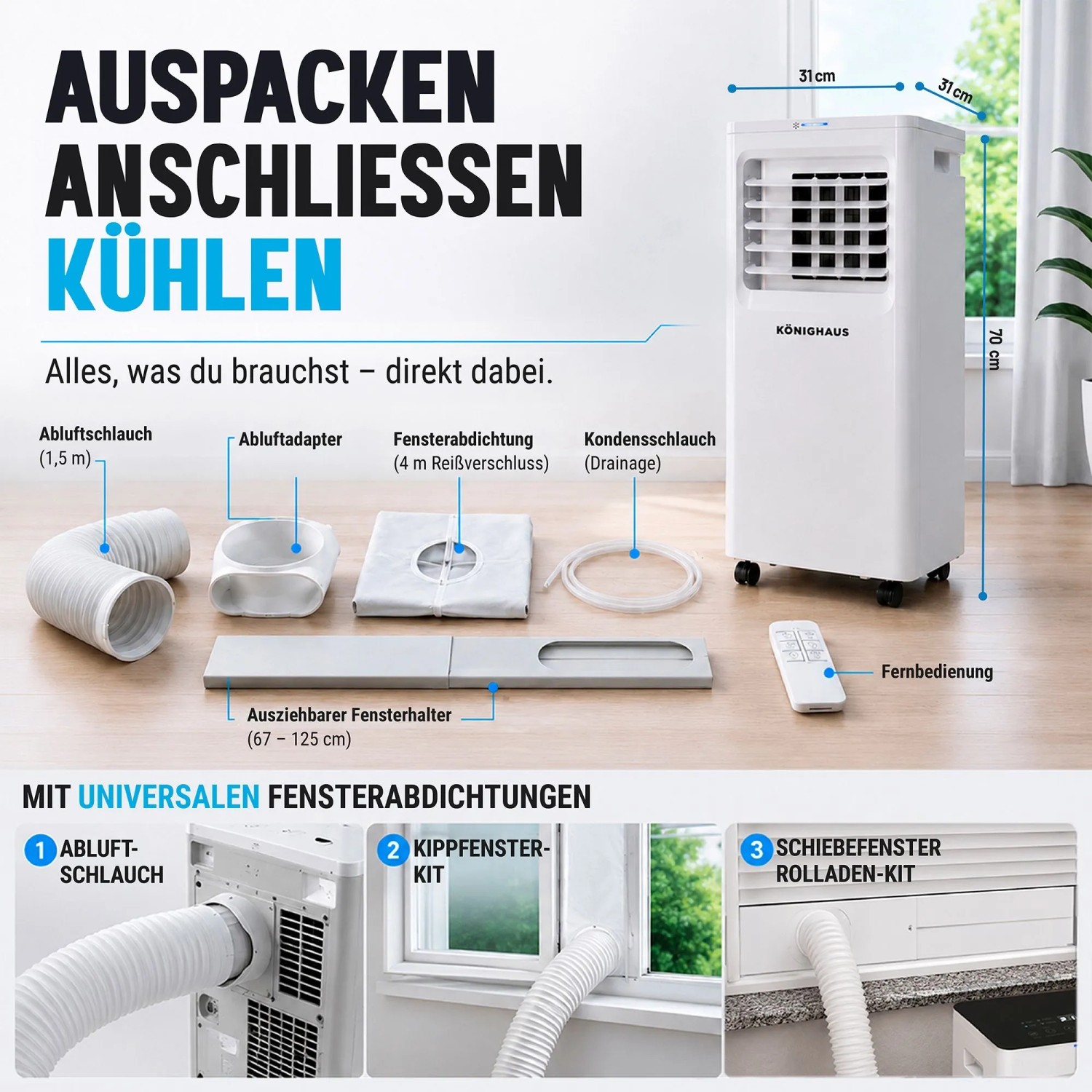 Könighaus Klimaanlage KH-AC-9000 Mobil Weiß 9000 BTU_3