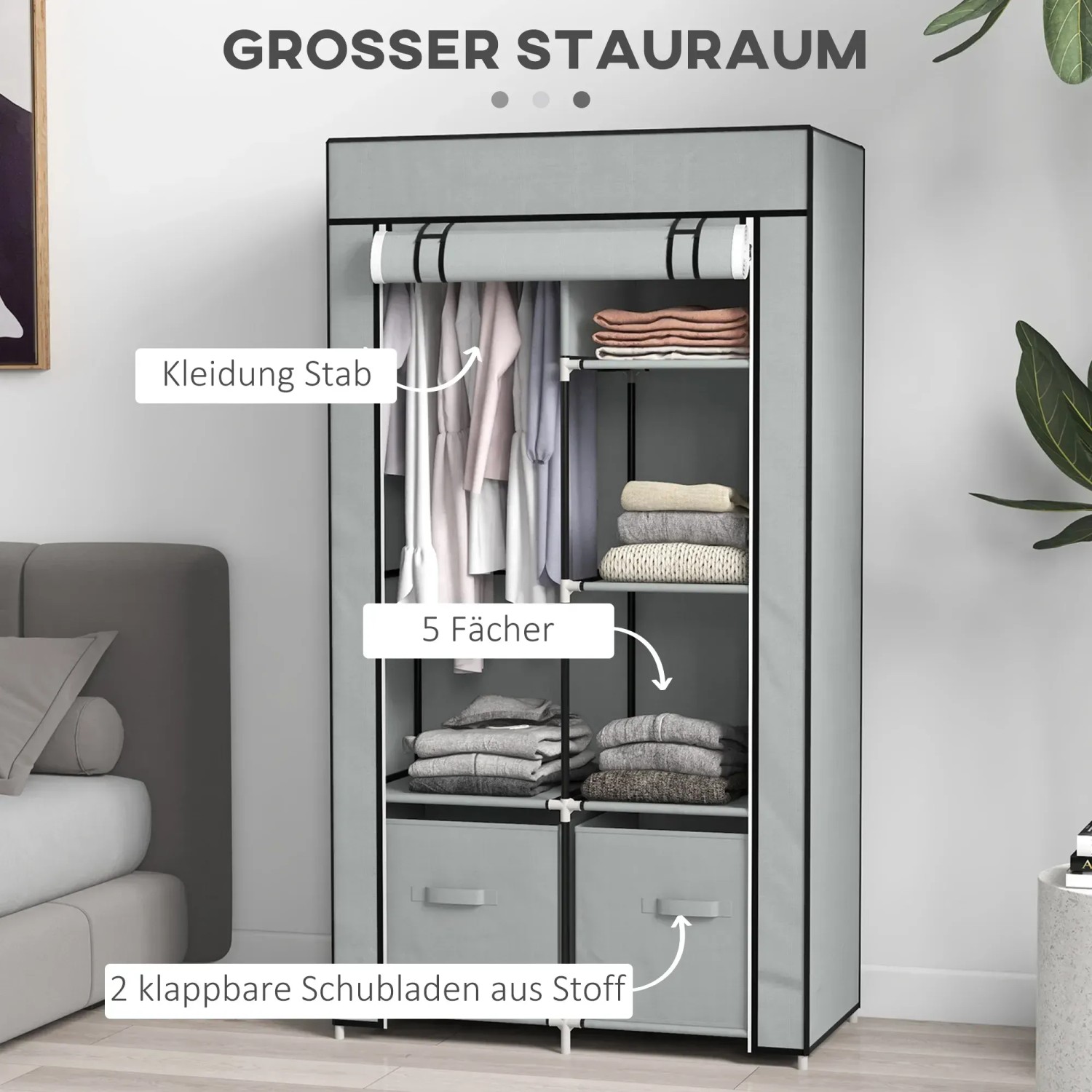 HOMCOM Stoffschrank mit Reißverschluss 5 Fächer 83 x 42,5 x 162,5 cm kaufen bei OBI