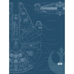 Disney Star Wars Poster: Millennium Falke Bauplan auf blauem Hintergrund, 30x40 cm.