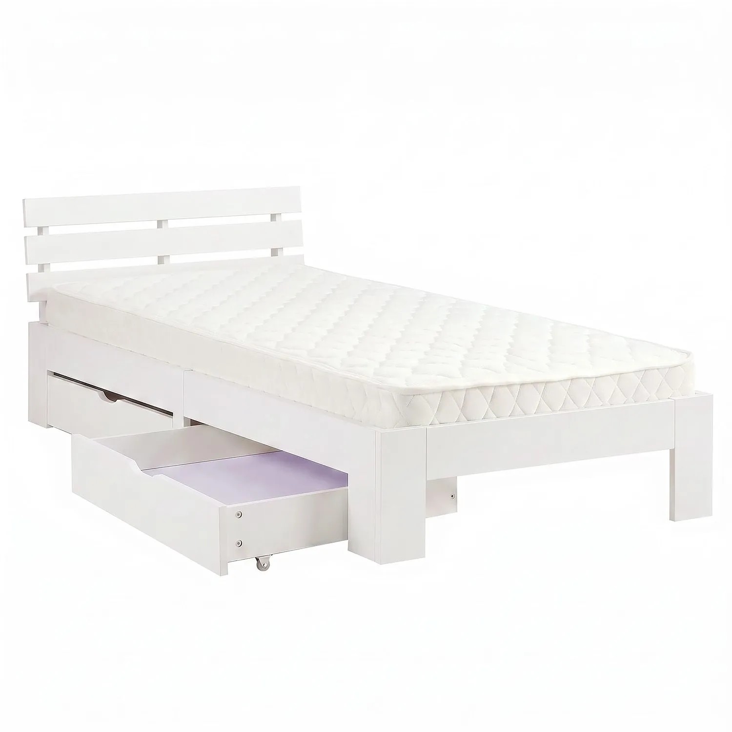 Homestyle4u Holzbett 90x200 cm mit Federkernmatratze und 2 Bettkästen Einzelbett 3332