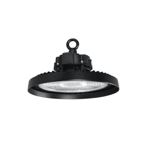 Schwarzer ENOVALITE LED Hallenstrahler UFO, 150W, neutralweiß, dimmbar, für Spots.