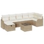 Beiges 8-tlg. vidaXL Garten-Sofa-Set aus Poly Rattan mit Kissen und Tisch.