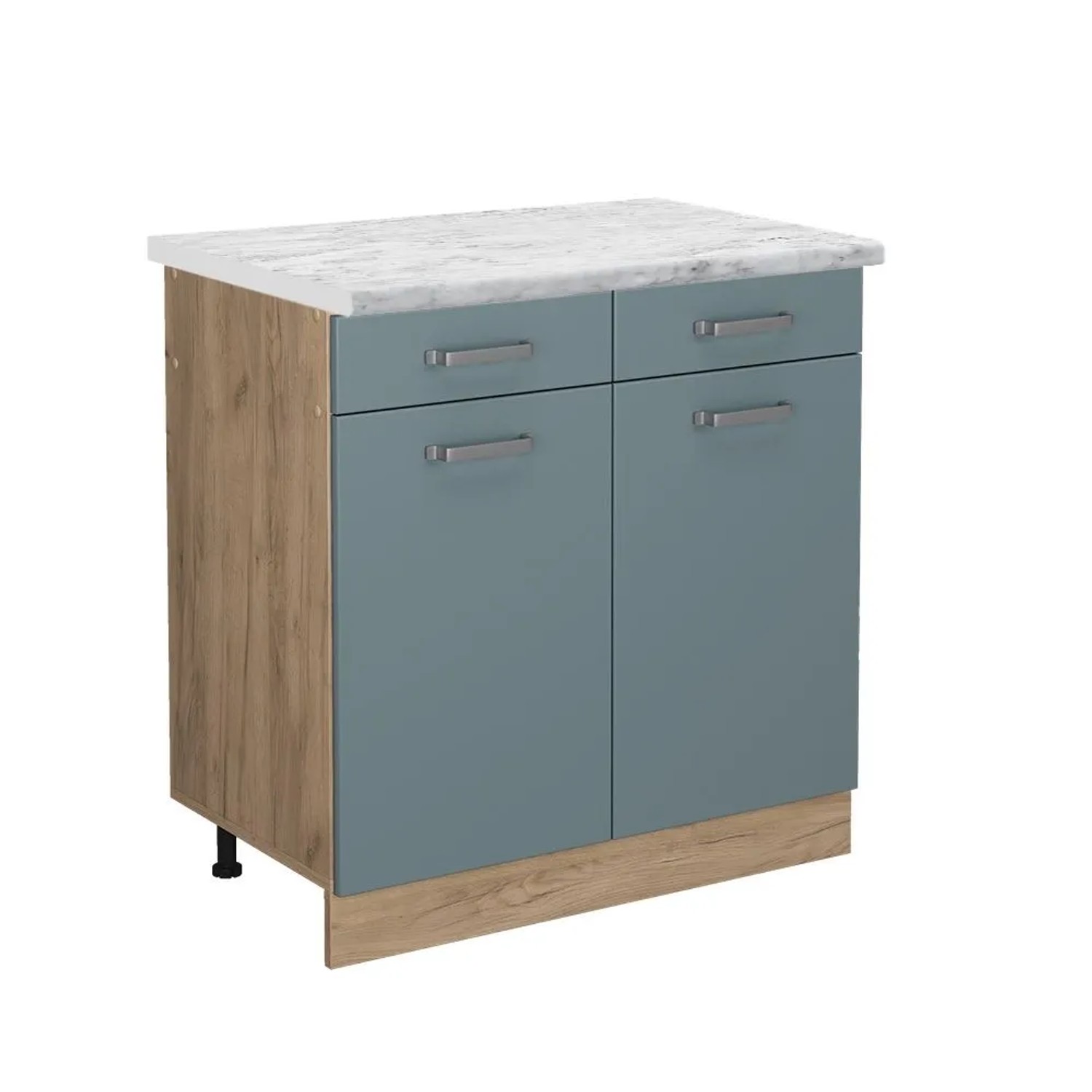 Vicco Küchenunterschrank R-Line Schubladenschrank für die Küche Blau-Grau 80 cm AP Marmor Opt2