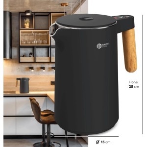 BALTER Edelstahl Wasserkocher Temperatureinstellung Doppelwandig BPA Frei Warmhaltefunktion Schwarz