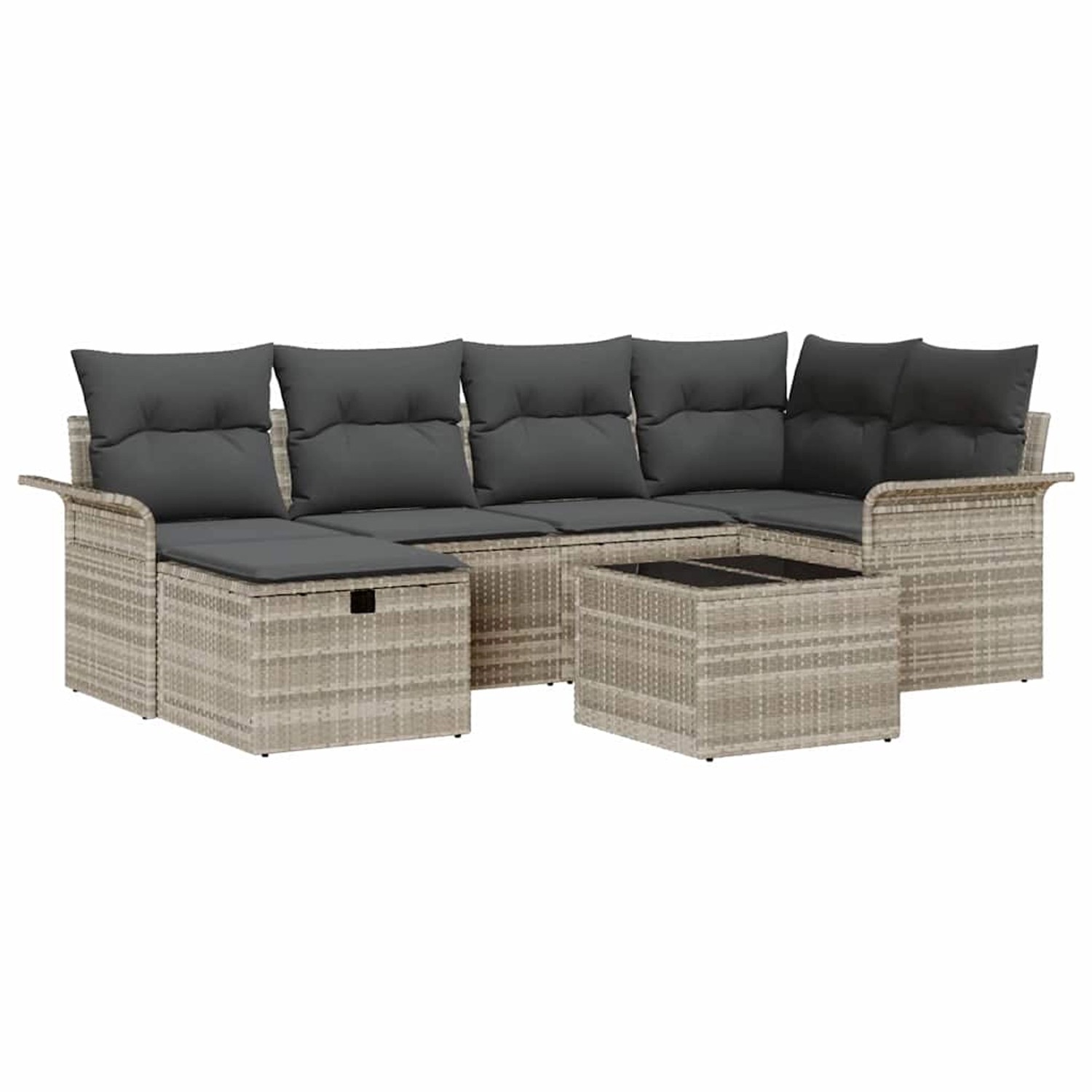 vidaXL Garten-Sofa-Set mit Kissen 7-Tlg Hellgrau Poly Rattan 3360223 günstig online kaufen