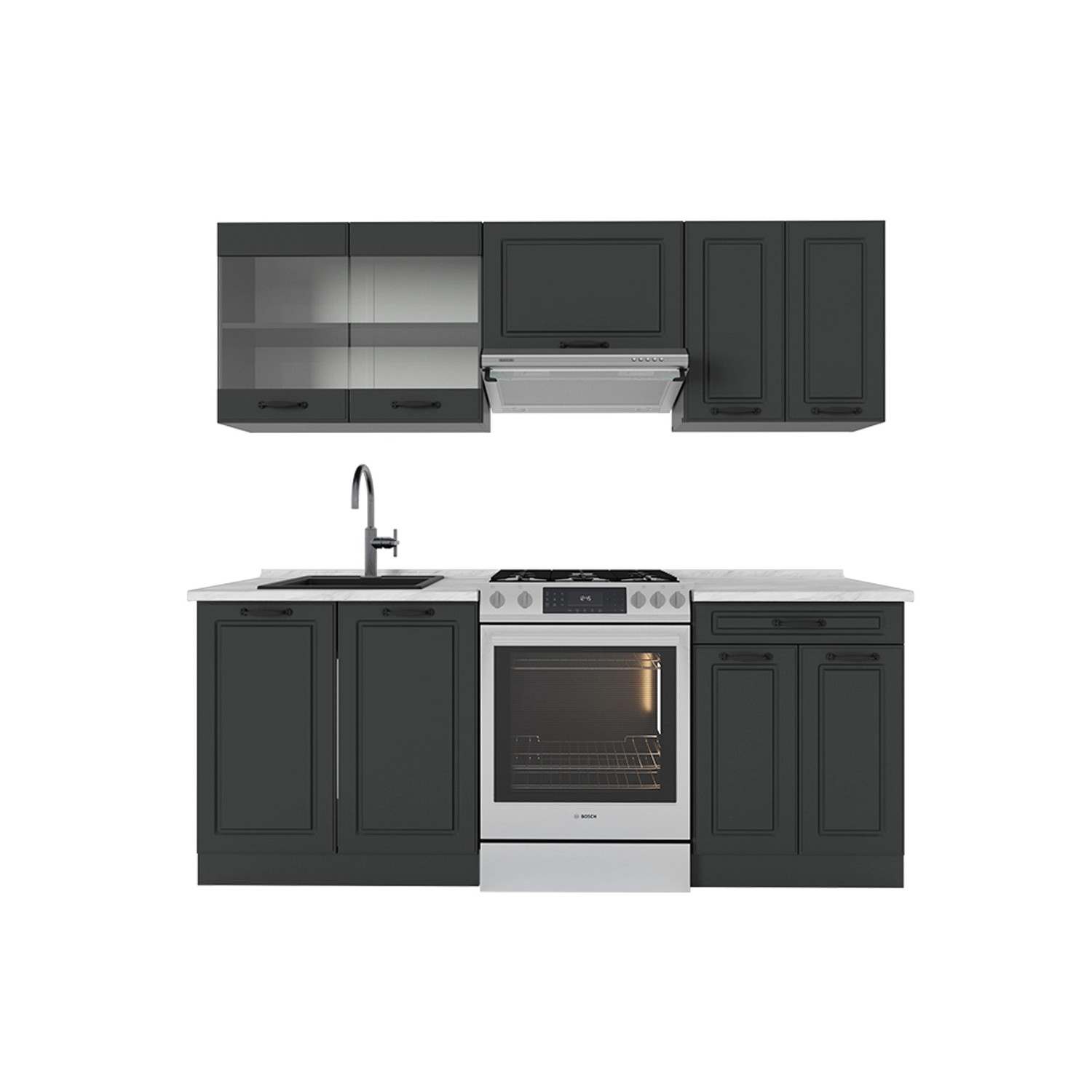 Vicco R-Line Küchenzeile Anthrazit Landhaus/Anthrazit 200 cm AP Marmor günstig online kaufen