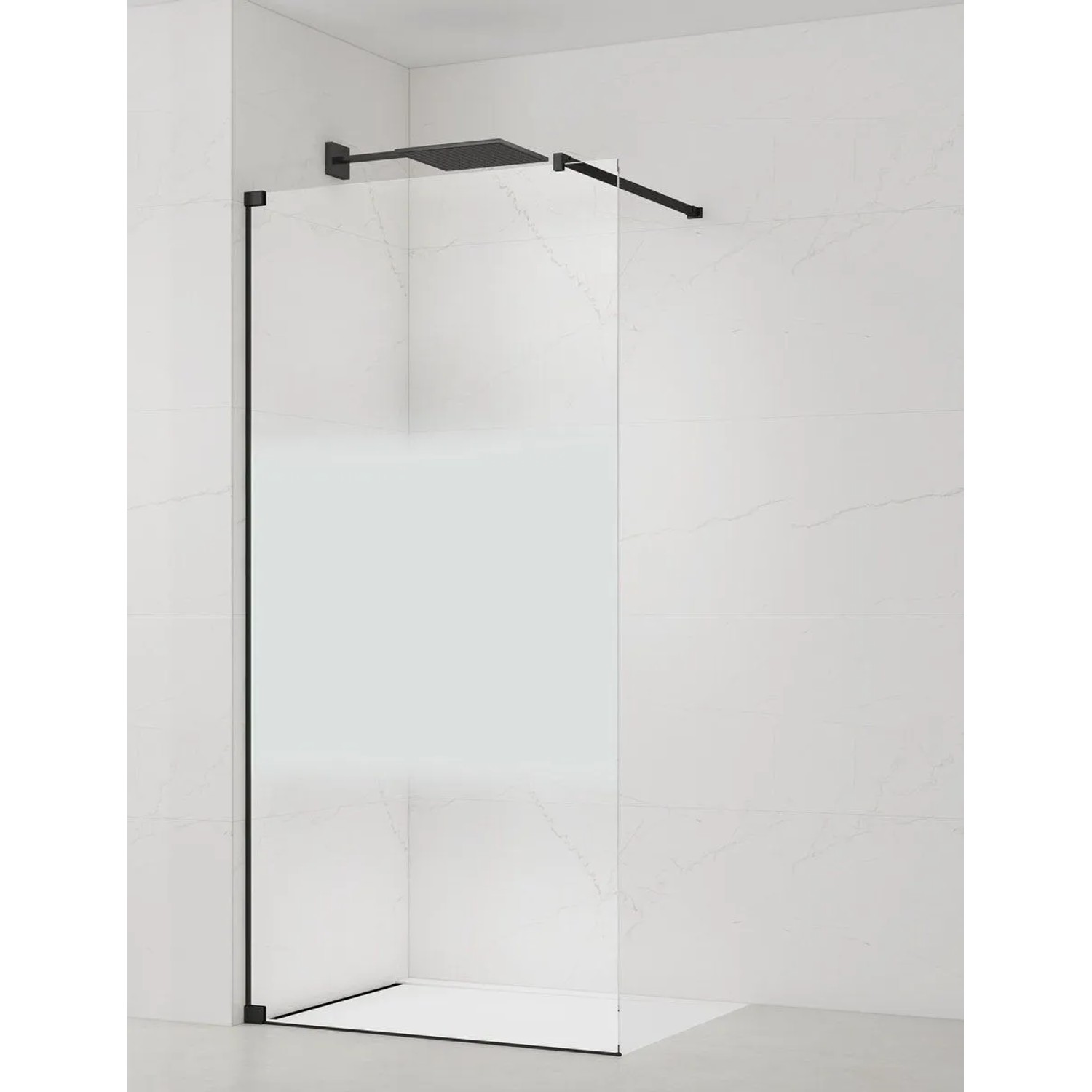 Swiss Aqua Technologies Walk-In Duschtrennwand 100CM mit Milchglas-Steifen 8MM Sicherheitsglas