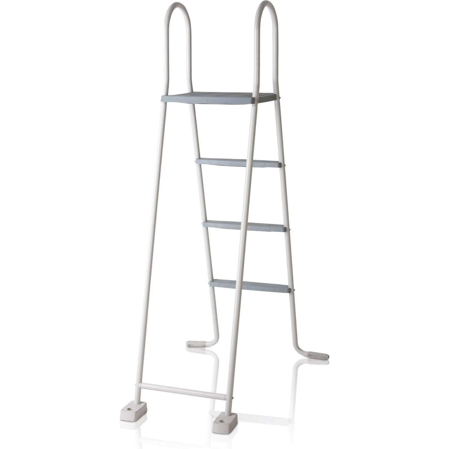 Weiße Poolleiter für Gre Stahlwand-Pool Atlantis, 134 cm hoch, mit 2x3 Stufen und Plattform.