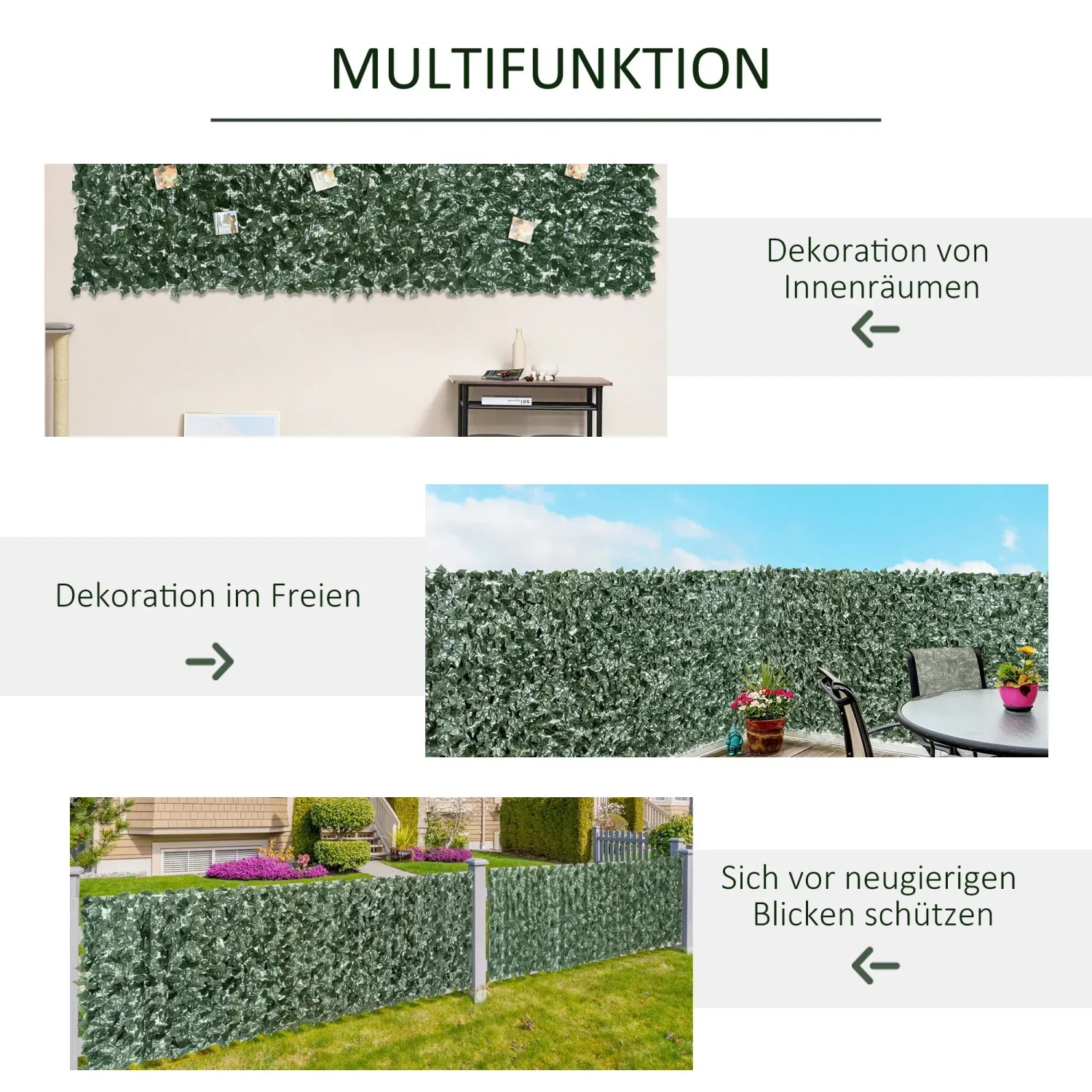 Outsunny künstliche Hecke (240x100cm) als Sichtschutz für Balkon, Terrasse oder Garten.
