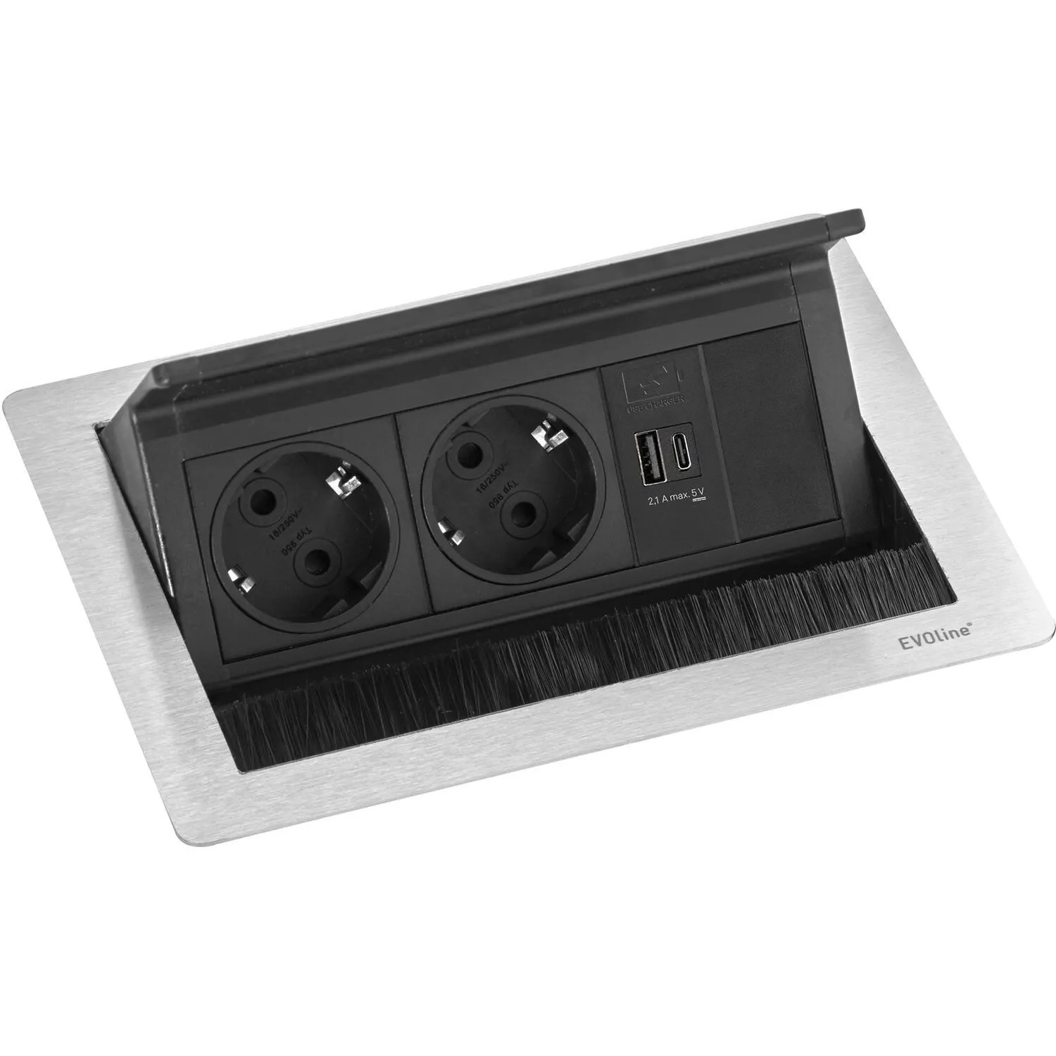 Evoline Flip Top Push S Einbausteckdose S Versenkbare Steckdose 2-Fach mit Usb-A & Usb-C Edelstahl