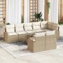 Beige-weißes 9-tlg. vidaXL Garten-Sofa-Set aus Polyrattan mit Tisch und Kissen.