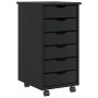 Schwarzer vidaXL Rollschrank mit 6 Schubladen aus Kiefernholz für Wohnzimmer.