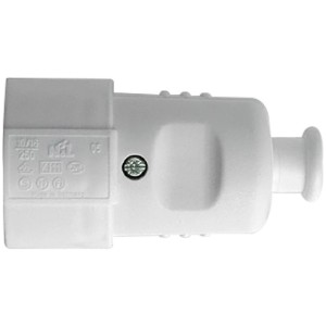 Weiße Schuko-Kupplung mit zentraler Einführung für Elektroinstallation.