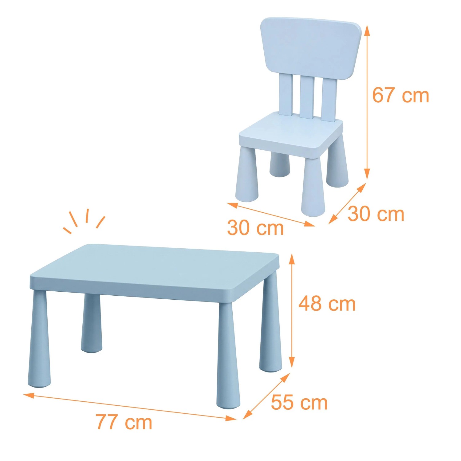Relaxdays Kindersitzgruppe blau: Robuster Polypropylen-Tisch und 2 Stühle für Kinder. Kindgerechte Essgruppe zum Spielen & Basteln.