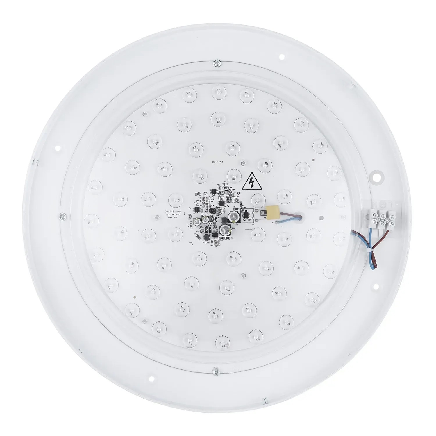 Innenansicht der runden, dimmbaren LED-Deckenleuchte Manni, 38,5 cm, mit LED-Leuchtmittel und Elektronik.