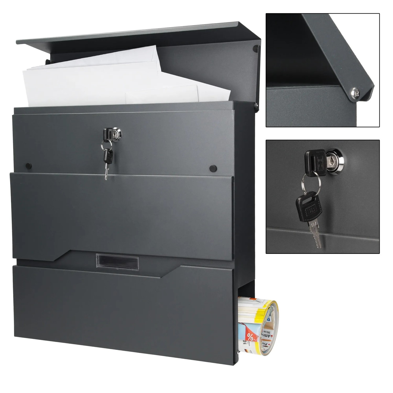 ML-Design Standbriefkasten mit Zeitungsfach, silberfarbener Edelstahl Briefkasten mit Pfosten.