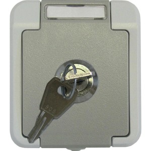ASS AP/FR Steckdose mit Schloss IP54, Aufputz, lichtgrau/dunkelgrau, mit Schlüssel.