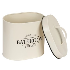 Beige Wenko Badbox Uri mit Deckel, ovale Aufbewahrungsbox für Badutensilien.