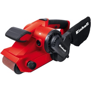 Roter Einhell TC-BS 8038 Bandschleifer mit Staubfangsack. Ideal zum Schleifen von Holz und anderen Materialien.
