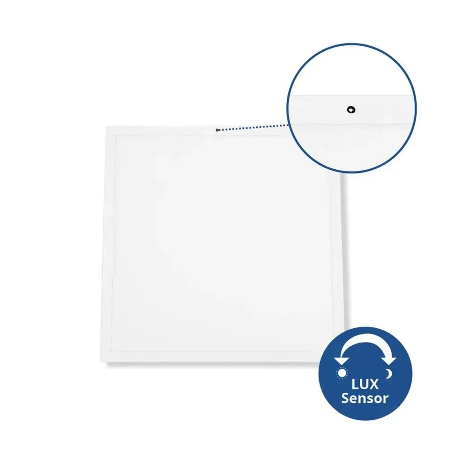 Weißes ENOVALITE LED Panel 62x62 cm mit Dämmerungssensor für Rasterdecken.
