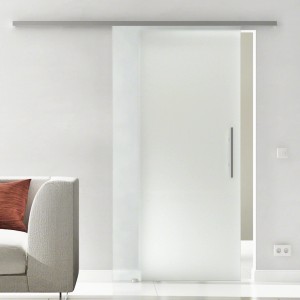 Levidor Glasschiebetür-Set, 90x205 cm, satiniert, Edelstahlgriff mit SoftClose.