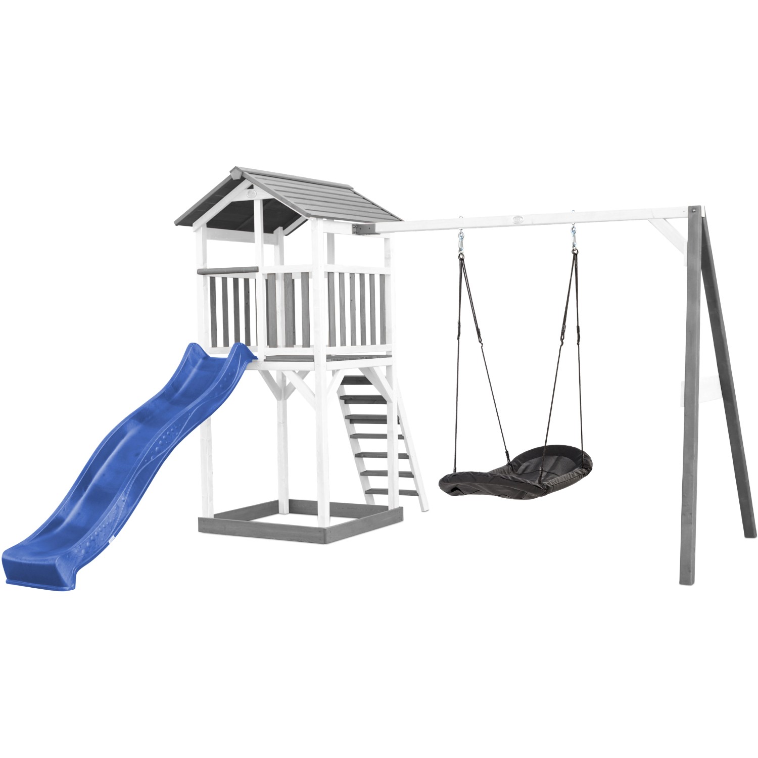 Axi Beach Tower Spielturm mit Roxy Nestschaukel Blaue Rutsche 349 x 357 x 2 günstig online kaufen