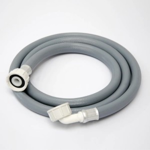 Grauer 1,5 m Zulaufschlauch für Waschmaschine/Spülmaschine mit Winkel- und gerader Verschraubung.