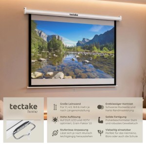 Tectake Beamer Leinwand  Ausziehbar Für Wand  und Deckenmontage 178 x 178 cm 178 x 178 x 7 cm Weiß
