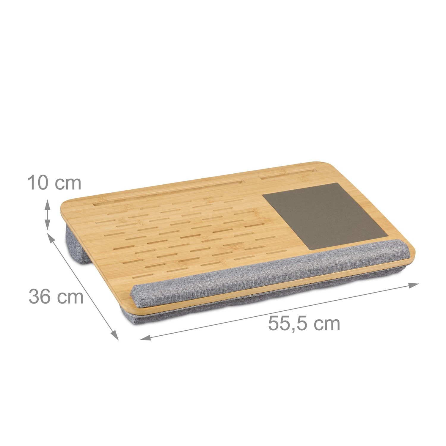 Relaxdays Laptopkissen Bambus Natur Grau Handgelenkauflage Mauspad 10 cm x 55,5 cm x 36 cm 1,9 kg_4
