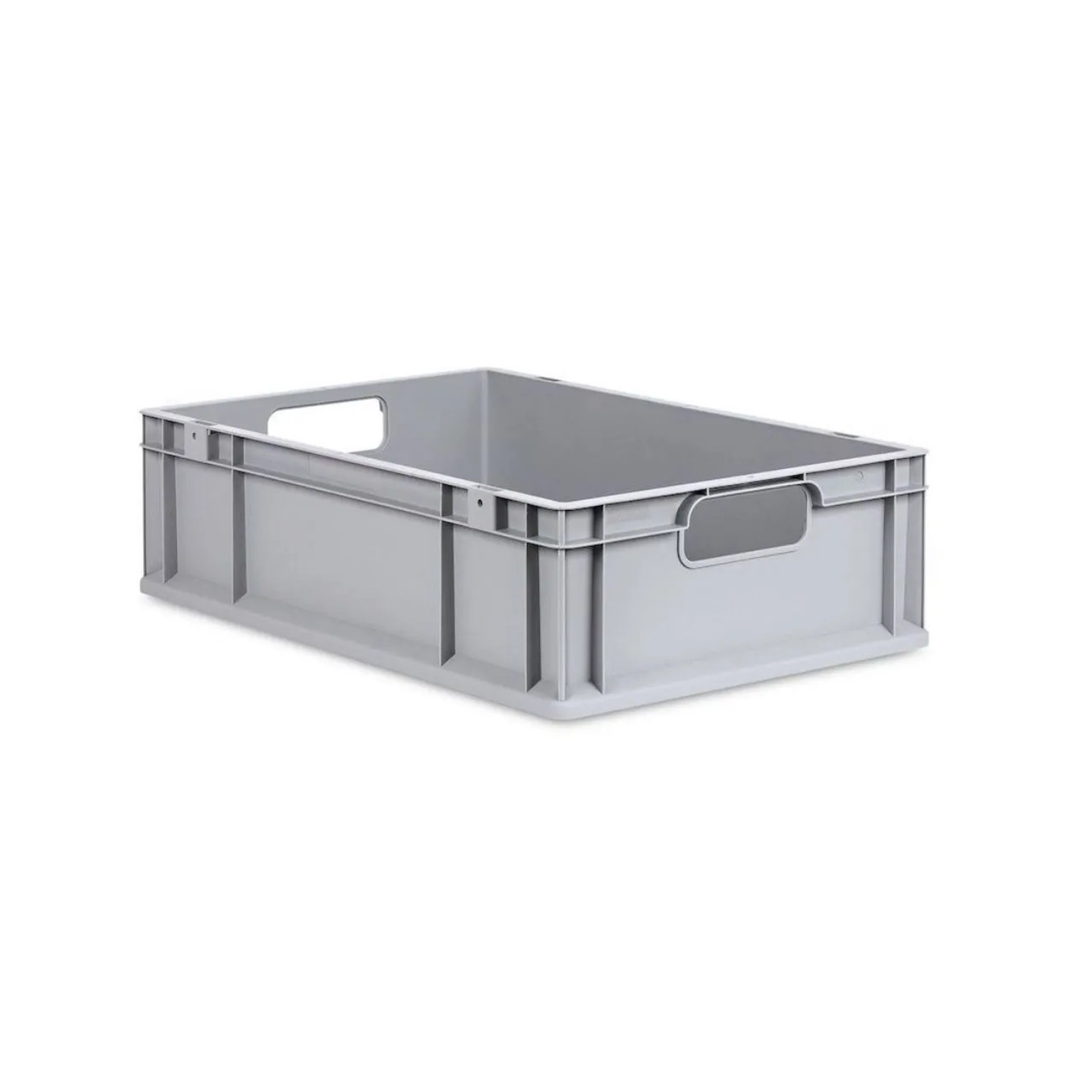Graue PROREGAL Eurobox 34L mit Griffen, leer. Ideal zur Aufbewahrung und Lagerung.