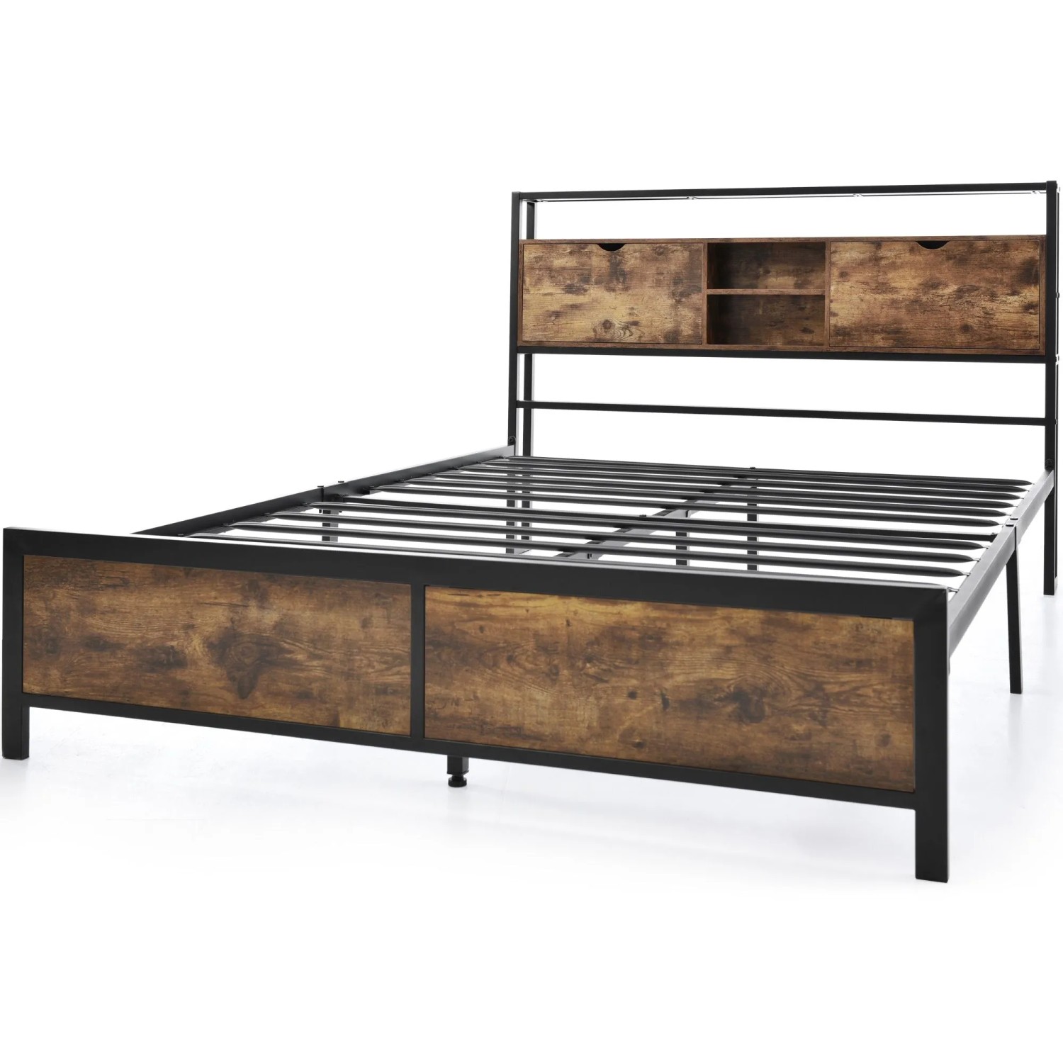 Merax Metallbett 140x200cm Stauraum Kopfteil Schwarz