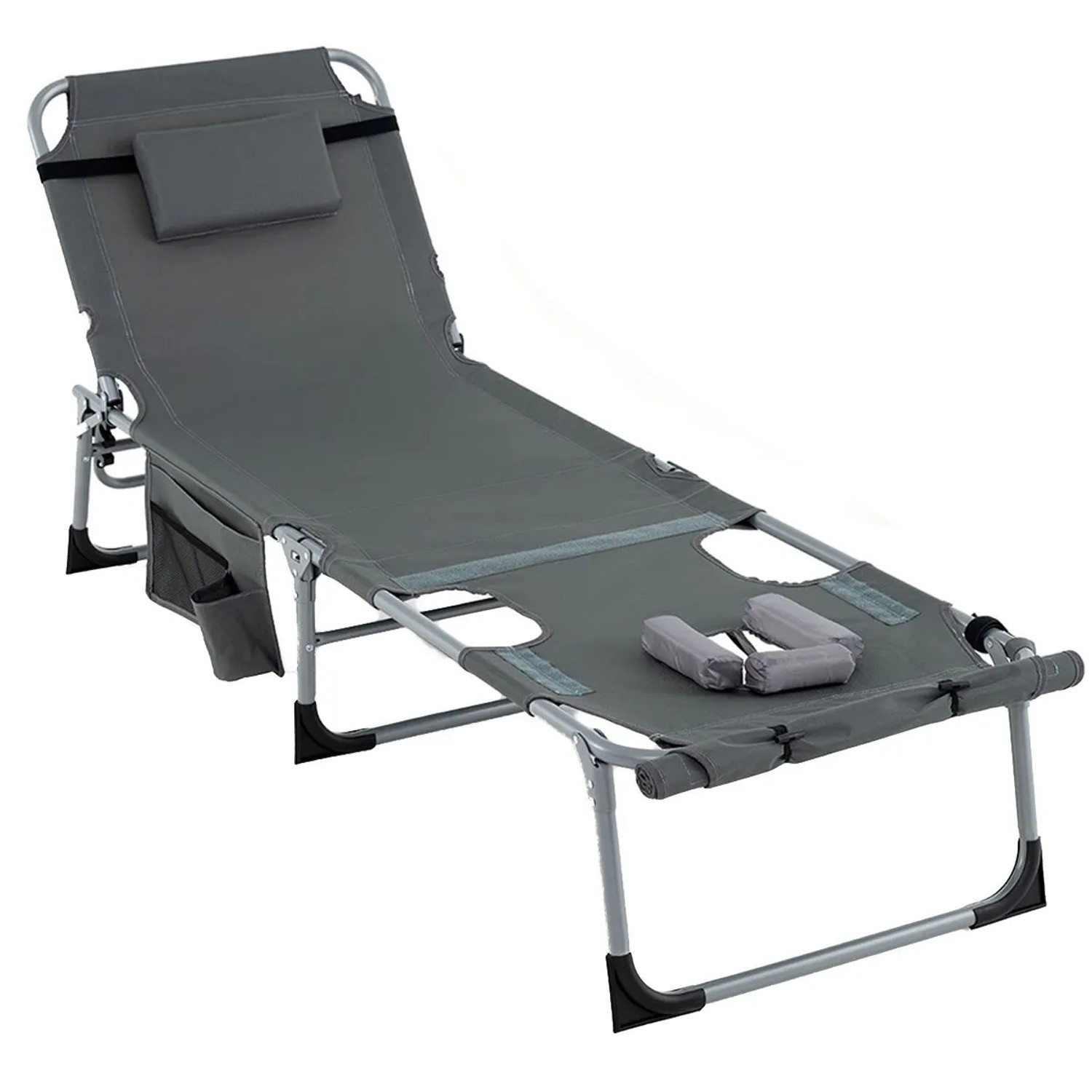 Costway Sonnenliege mit Kopf-Arm-Loch Verstellbar Rückenlehne Grau