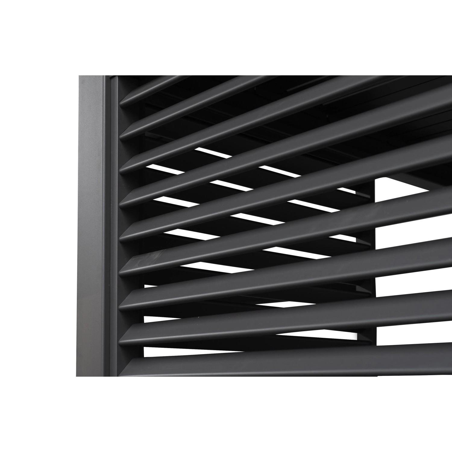 Lamellenwand Mirador, 93 cm, Anthrazit, für Terrassenüberdachung. Detailaufnahme der Lamellenstruktur.