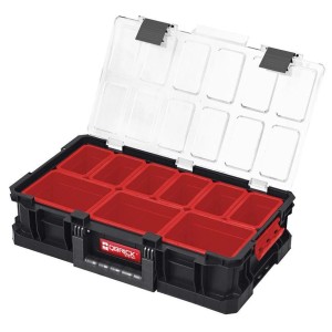 PROREGAL QBRICK Sortimentskasten Two, schwarz, mit 9 Fächern und transparentem Deckel.