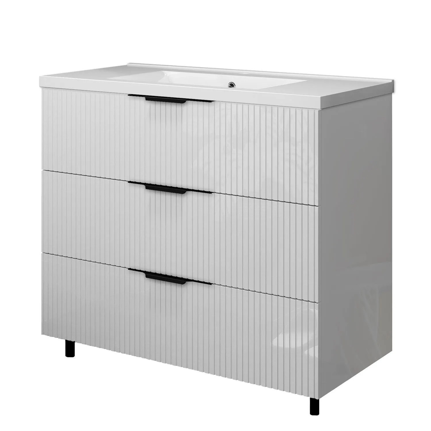 Duschspa Waschtisch-Set 100 cm mit Giff Softclose Weiß Hochglanz 2-tlg