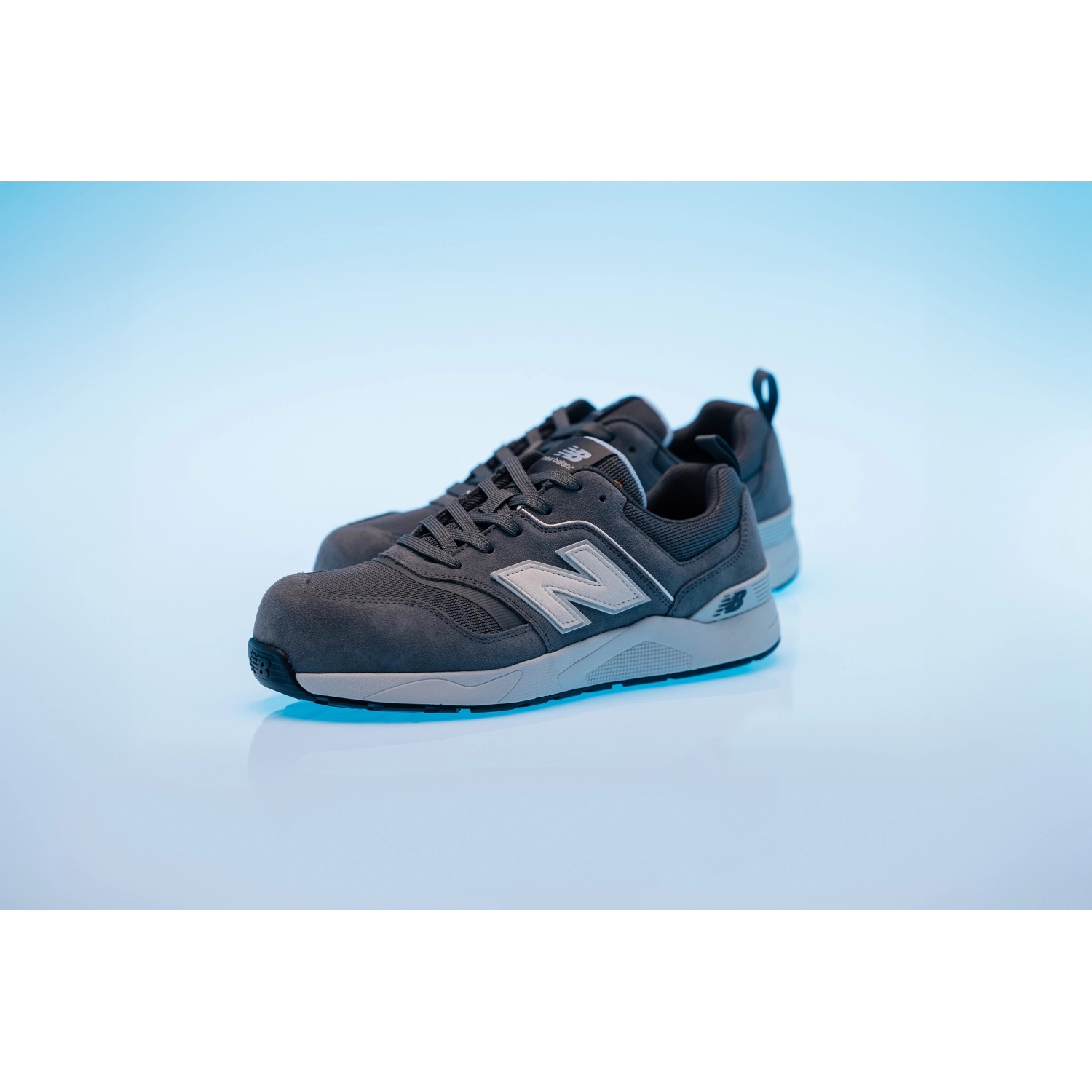 New Balance Elite Lite Sicherheitsschuhe für Damen, grau-blau, mit Fiberglas-Zehenkappe.