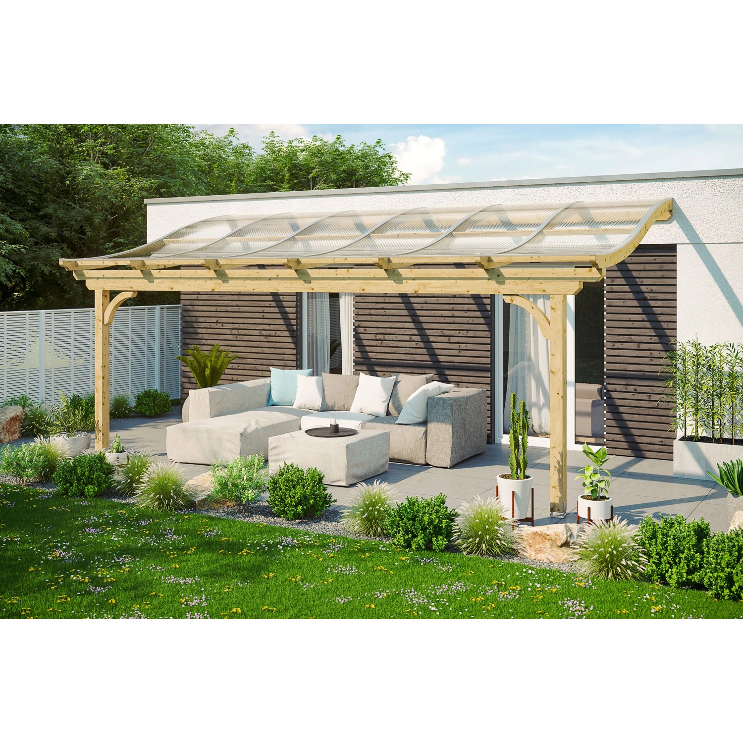 Skan Holz Terrassenüberdachung Verona B x T 648 cm x 289 cm Leimholz Natur