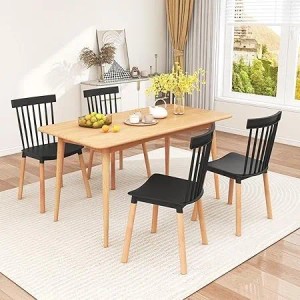 Costway 4er Set Esszimmerstühle, schwarz, mit Beinen aus Massivholz.