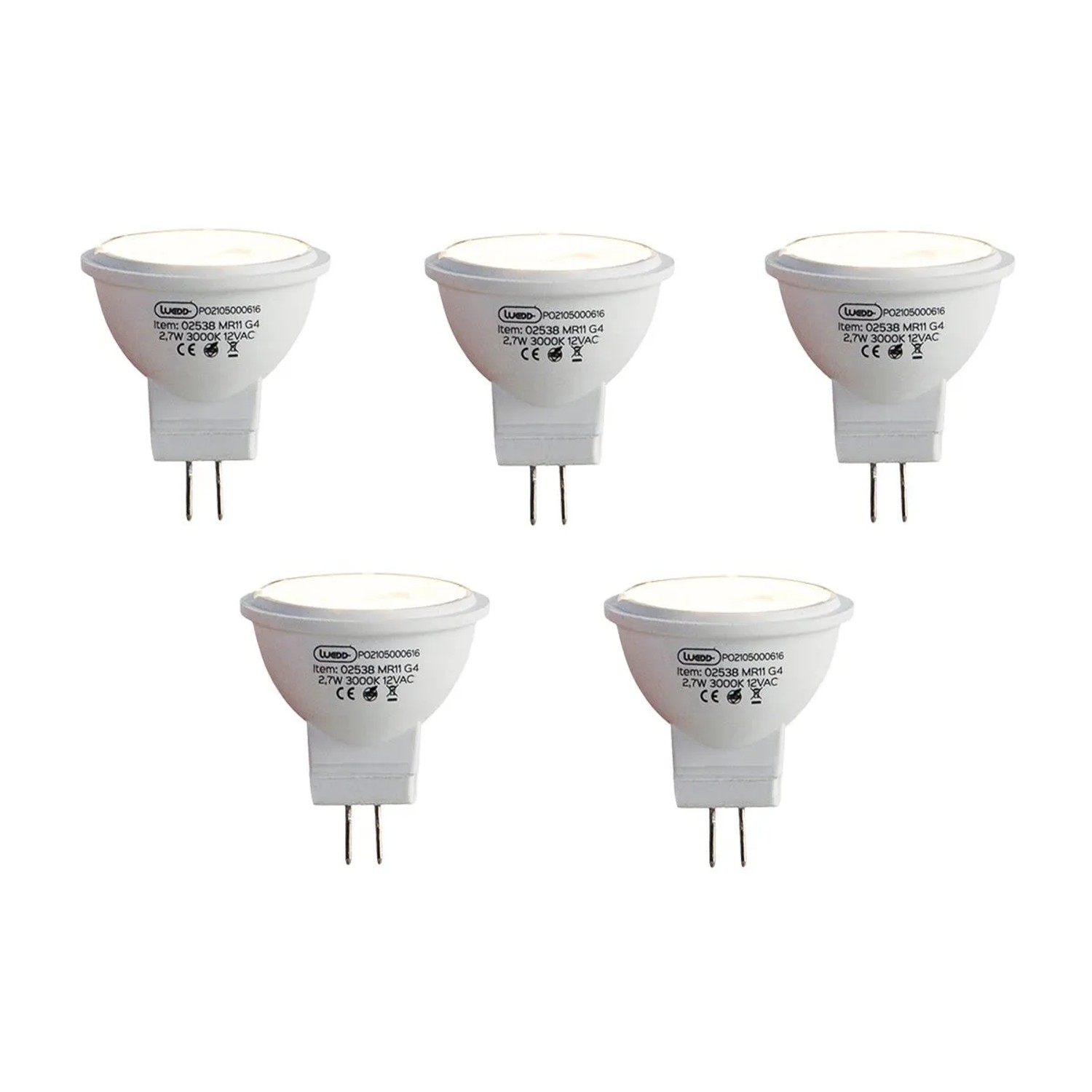 LUEDD Set mit 5 G4 LED Leuchtmitteln MR11 2,7W 210lm 3000K 12V