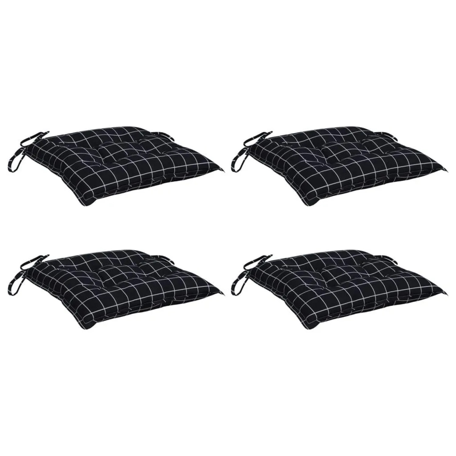 vidaXL Stuhlkissen 4 Stk Schwarz Karomuster 50x50x7 cm Oxford-Gewebe 361547