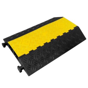 Floordirekt Kabelbrücke Torus, 2-Kanal Kabelschutzbrücke, max. 20 Tonnen, Rampe mit Klappe, schwarz-gelb.