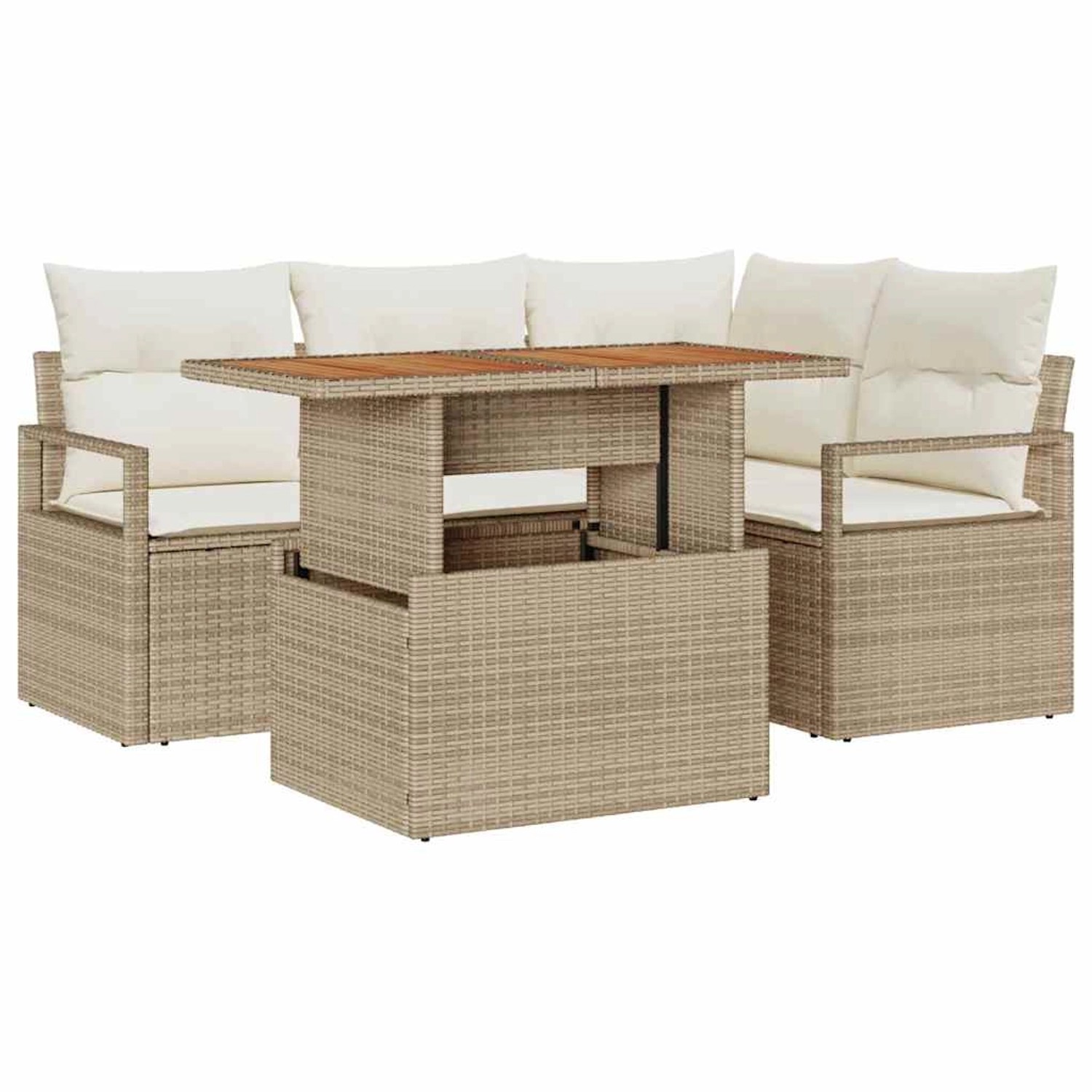 vidaXL Garten-Sofa-Set mit Speicher 5-Tlg Beige Poly Rattan 3358444 günstig online kaufen