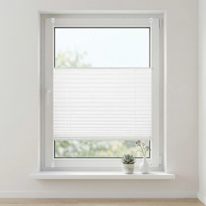 Weißes Sekey Plissee 80x100cm ohne Bohren am Fenster, individuell verstellbar für Sichtschutz.