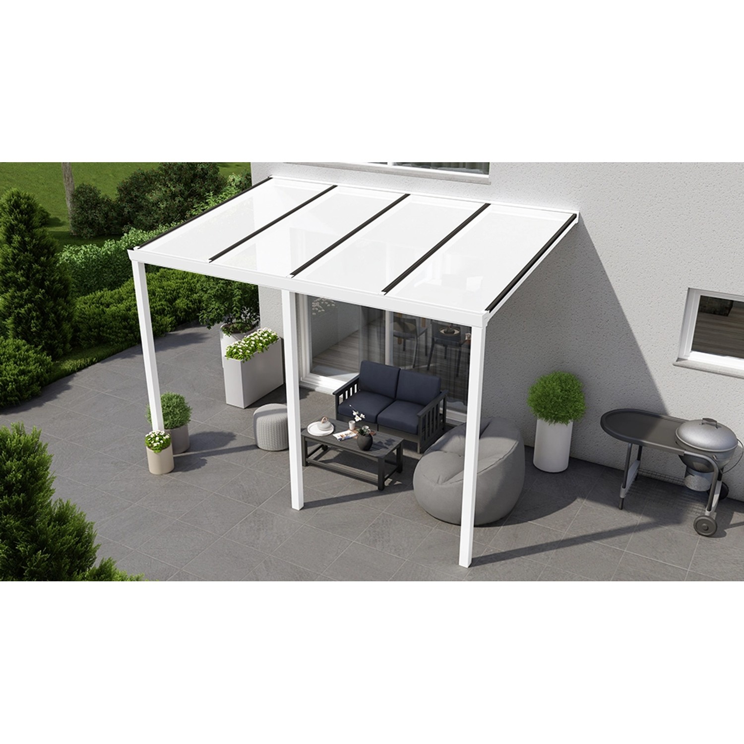 Terrassenüberdachung Basic 400 cm x 300 cm Weiß PC Opal günstig online kaufen