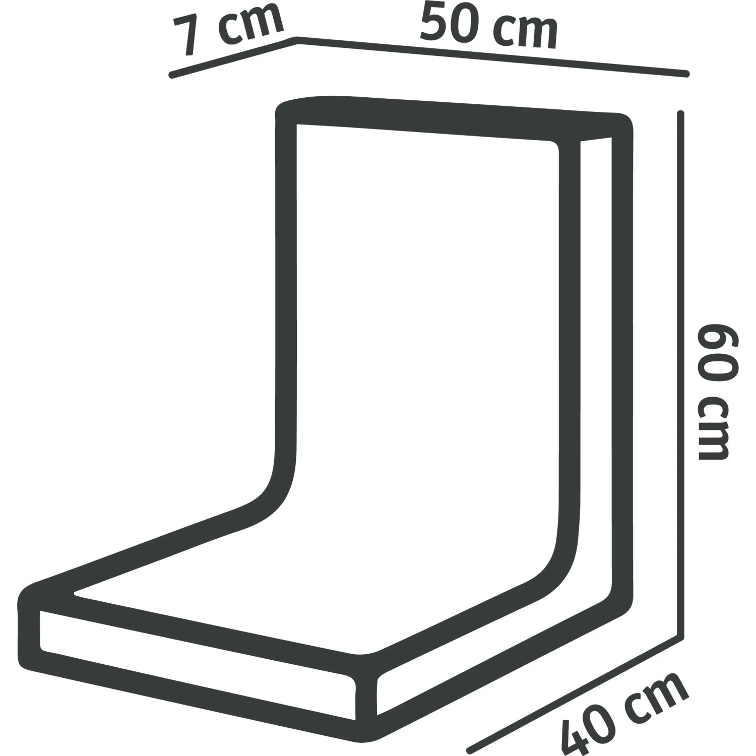 Abbildung eines Diephaus L-Stein unbewehrt Anthrazit mit den Maßen 60x50x40x7 cm.