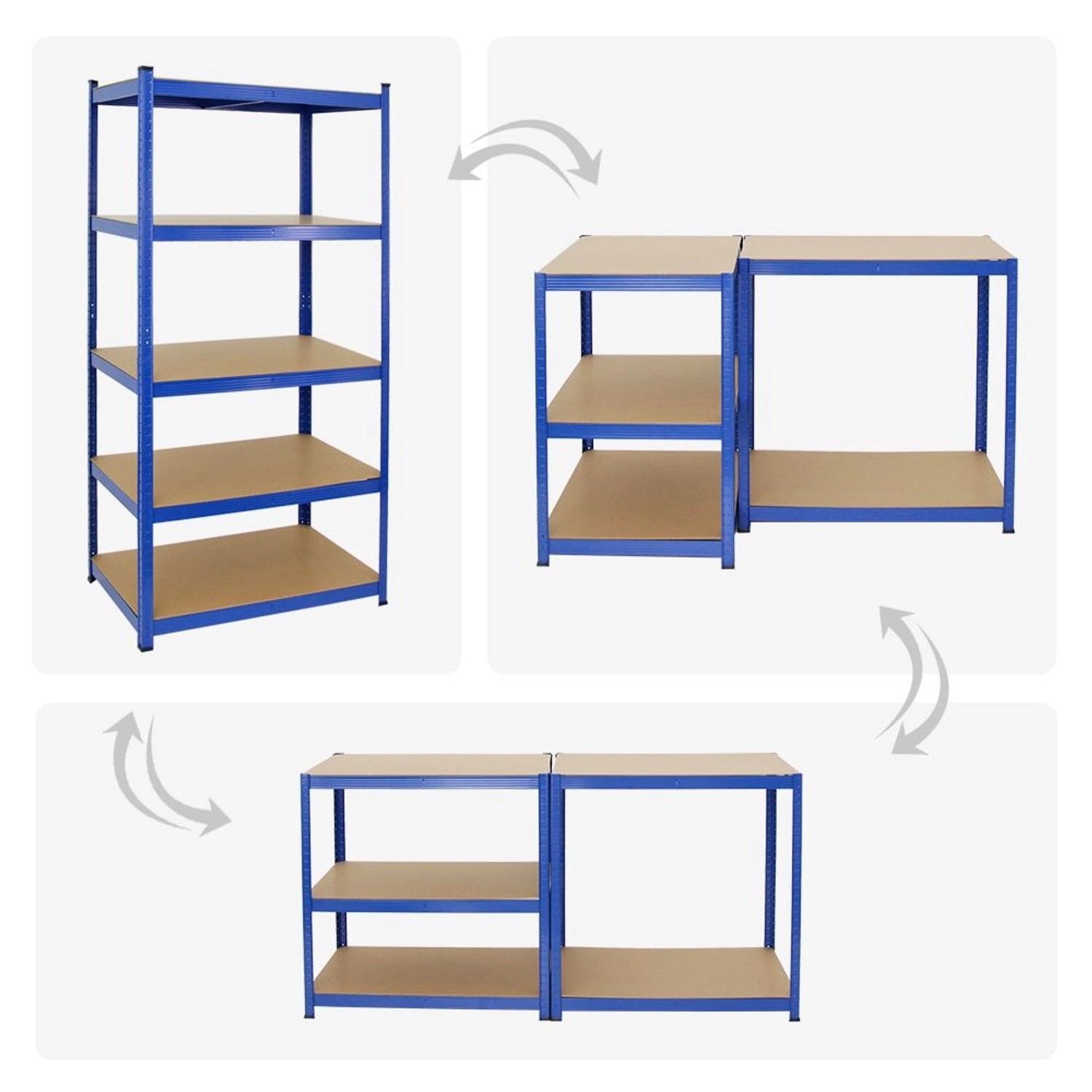PROREGAL Schwerlastregal Mega Deal, 2 blaue Metallregale mit 5 MDF-Böden, als Regal oder Werkbank nutzbar.